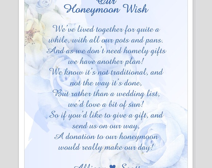 Cinderella Enchanted Blue Rose Honeymoon Wish Card Calligraphy Wedding #HM0507P