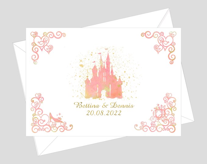 Personalized Thank You Cards Wedding |  Pink and Gold Castle Thank You Note Cards | Baby Thank You Cards | | Item #C0611
