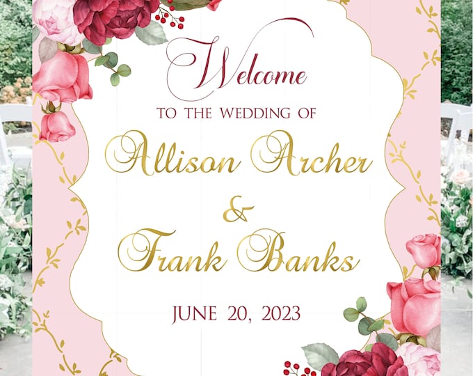 Blush Demask Peony Wedding Welcome Sign #S2352