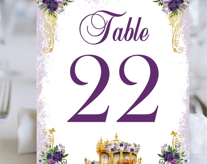 Table Numbers Purple Gold Vintage Castle Gold Coach TC0825-1