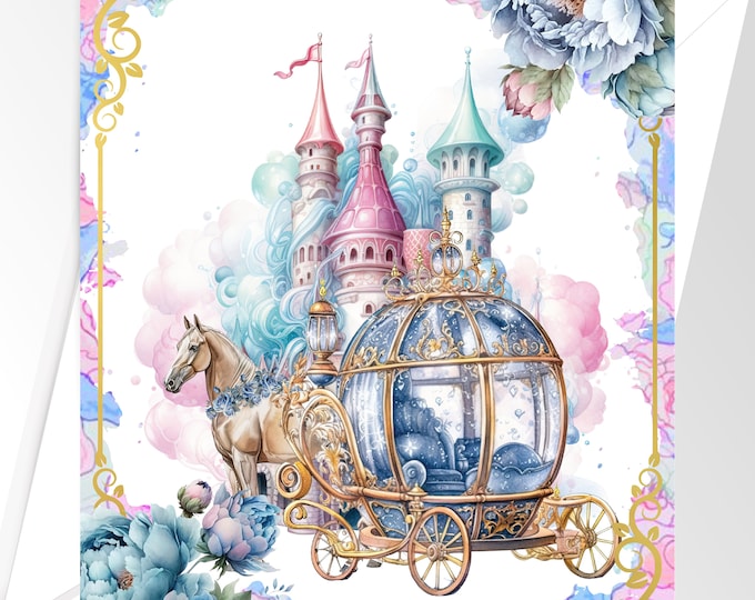 Note Cards Gift Cards Thank You Cards Wedding | Cinderella Blue Castle Thank You Cards | Enchanted Carriage Cards | Item #C1017-4