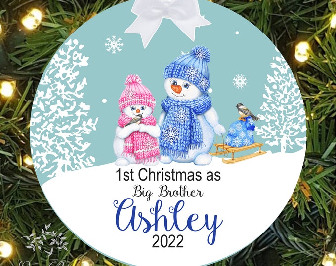 Personalized Snowman Big Brother First Christmas Ornament | Snowman Ornament | 1st Christmas Kid's Ornament | lovebirdslane #221017-0