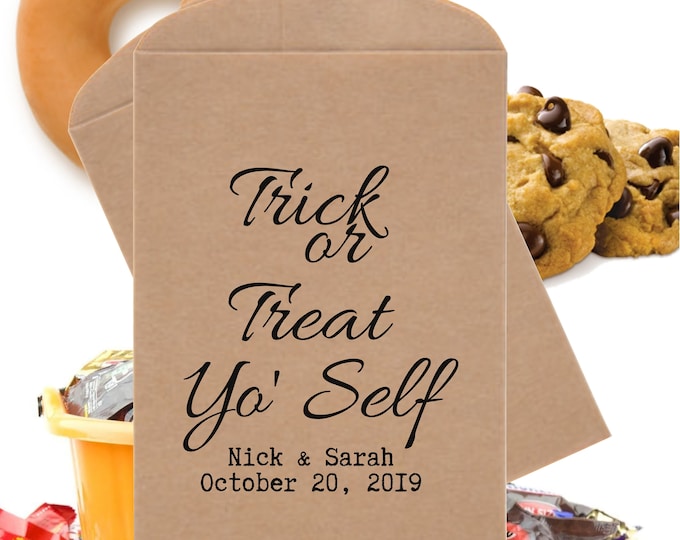 SAVE 30% OFF 24 Trick or Treat Yo' Self Favor Bags Halloween Favor Bags Treat Bags Candy Bag Wizard Theme Party Favors Table Party Favor