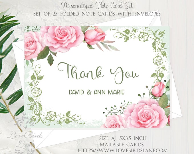 Cinderella Blush Rose Thank You Cards | Personalized Thank You Card | Personalized Note Cards | lovebirdslane #C22623-3