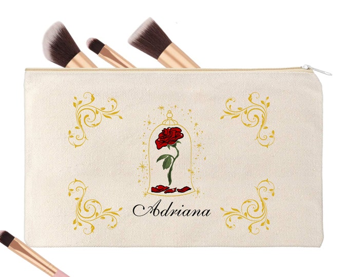 Enchanted Rose Personalized Name Makeup Bag Wedding Favor Bridesmaid Gift #MB-1010-3