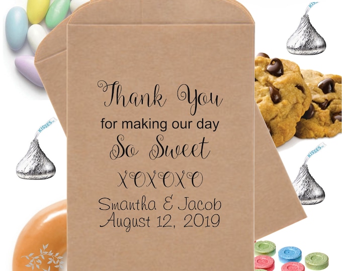 Thank You So Sweet Personalized Wedding Favor Bag Bridal Shower Thank You Candy Buffet Bags Snack Bar Buffet Treat Bags Ticket Bag Holder