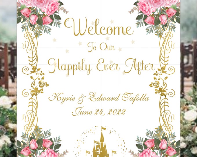 Enchanted Cinderella Castle Wedding Welcome Sign Guest Book Alternative | Unique Wedding Guestbook |  LovebirdsLane #WS318-2P