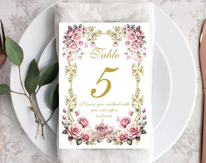 Guest Seating Cards Blush Floral Love Quotes Table Numbers | Table Seating Cards | Item TN-0705-1 | Bridal Shower Decor | Quinceañera