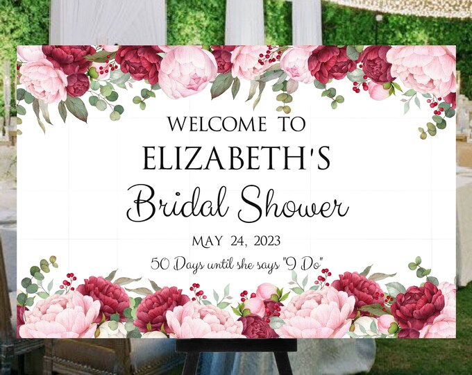 Digital Personalized Blush and Burgundy Wedding Welcome Sign lovebirdslane WS-0302