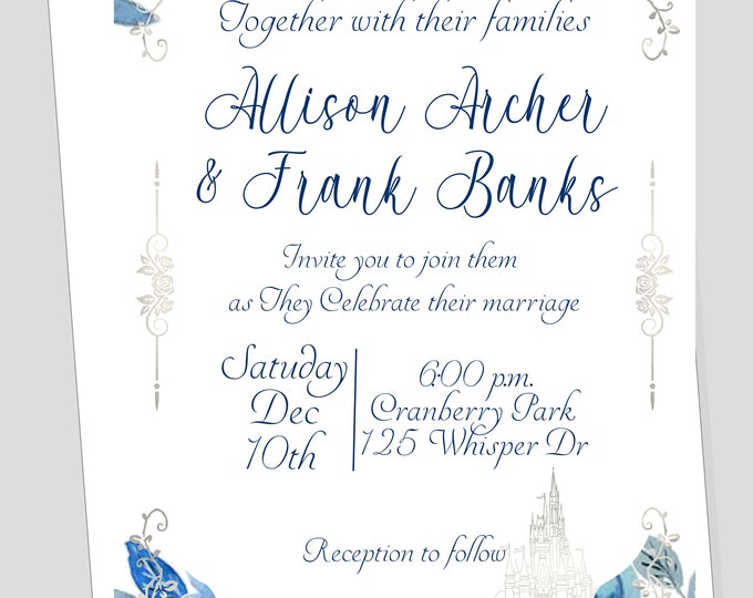 Watercolor Blues Wedding Invitation | Calligraphy Wedding Invitation #WI0518-0P