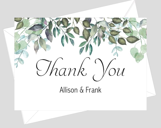 Wedding Thank You Card With Envelope | Bridal Shower Thank You Card | Folded Personalized Thank You Card | Botanical Thank You #601-6