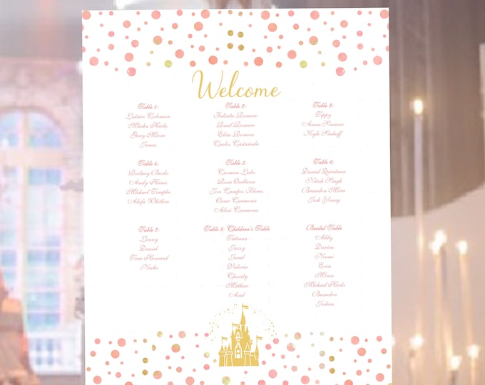 Blush Castle Wedding Seating Table Sign - Princess Wedding Sign - Wedding Sign - Ready to Hang - lovebirdslane #TC-017