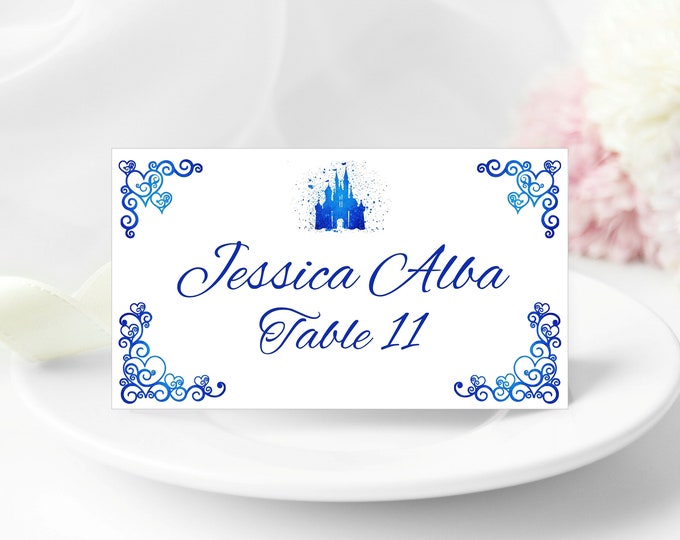 Wedding Place Card Watercolor Castle Romantic Accent Fairy Tale Princess Wedding Escort Cards Table Seating Reserved Seating Cards #C617