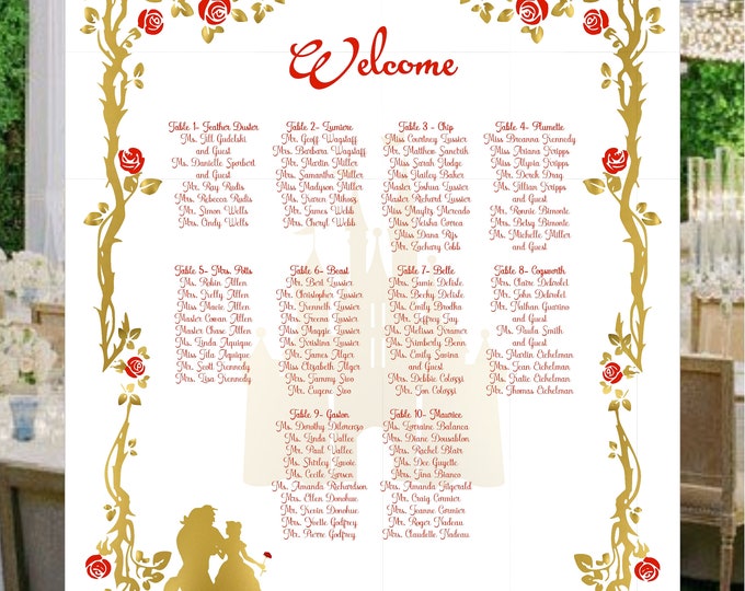 Beauty and the Beast Wedding Seating Sign | Wedding Seating Chart Sign | Wedding Seating Chart Poster | lovebirdslane SC-410P