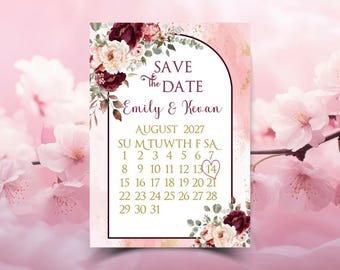 Personalized Red Enchanted Rose Save The Date Calligraphy Wedding Invite #I-705P