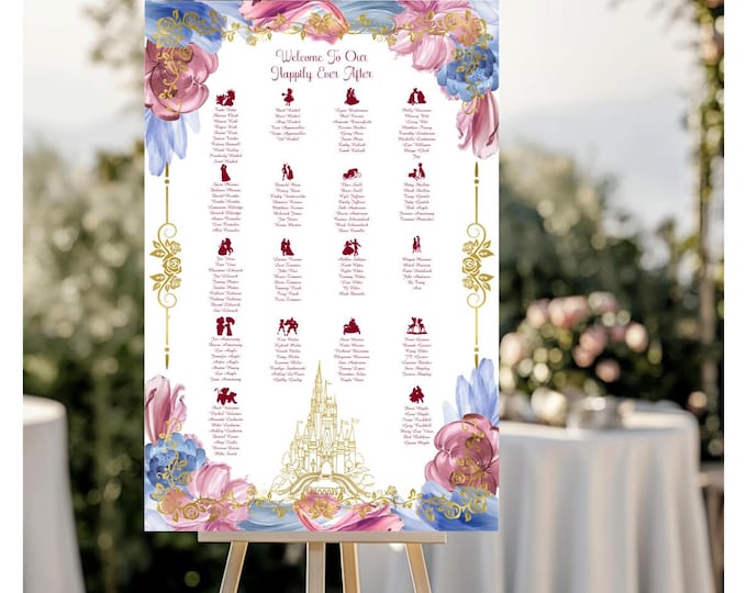 Digital Princess Wedding Seating Chart | Printable Wedding Seating Chart |  Wedding Seating Sign | lovebirdslane  #SC2503 Blue Burgundy