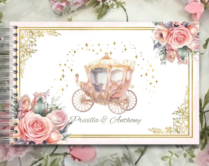 Personalized Handmade Vintage Blush Wedding Carriage Autograph Guest Book | Memory Journal or Quince Guestbook #GB-0707-2 #guestbook