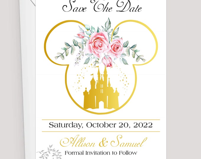 Personalized Castle Enchanted Fairy Tale  Wedding Save The Date Card | Princess Wedding Invitation | Calligraphy Wedding Invitation