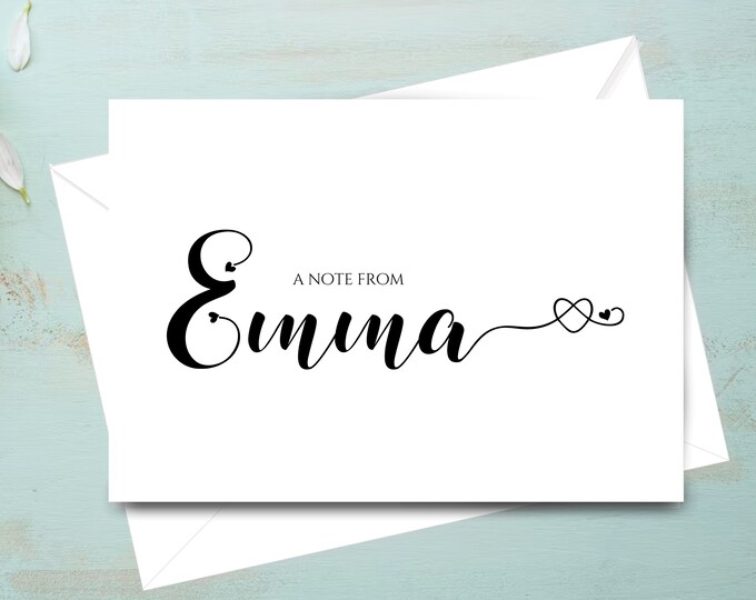Personalized Stationery Note Card Set with Envelopes, Set of 20 Folded A2 Boxed Notecards for Women, Emma Hearts| Item #C1206-1