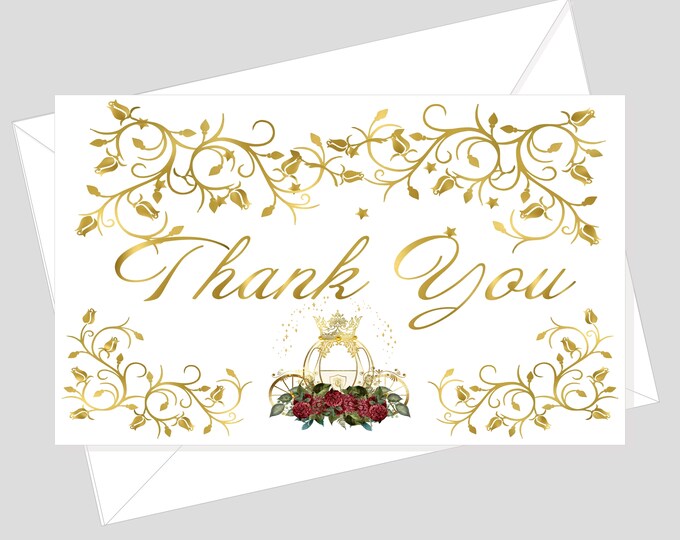 Wedding Thank You Card With Envelope | Folded Bridal Shower Thank You Card | Blank Thank You Card | Enchanted Carriage Thank You #602