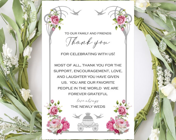 30 Printed Vintage Blush Frame Wedding Thank You Cards Spring Wedding Thank You Bridal Shower Thank You #0526-21