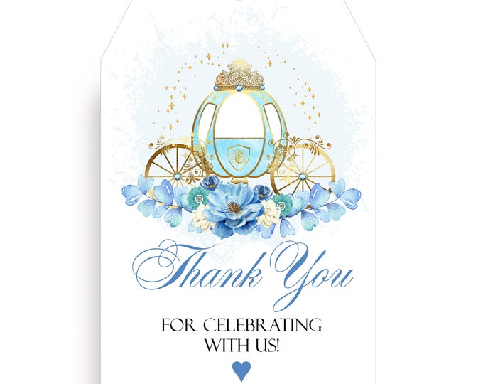 Personalized Gift Tags | Cinderella Blue Carriage Thank You Gift Tags | Personalized Thank You Card #T1230-11