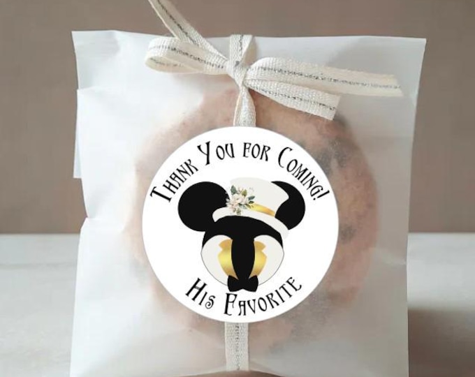 Tuxedo Mouse Ears Wedding Favor Labels | Floral Mouse Ears | His Favorite or Her Favorite