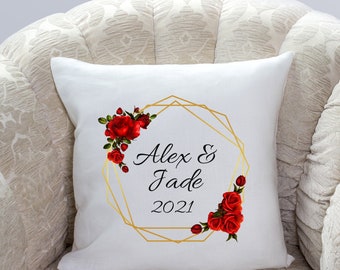 Personalized Name Red Rose Washable Peach Skin Pillow Cover Wedding Keepsake