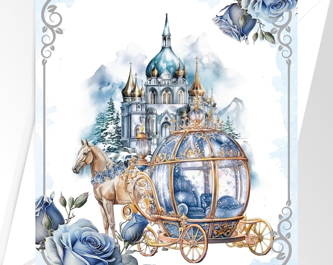 Gift Carts Thank You Cards Wedding Cards | Cinderella Blue Castle Thank You Cards | Enchanted Carriage Thank You Note Cards | Item #C1017-3