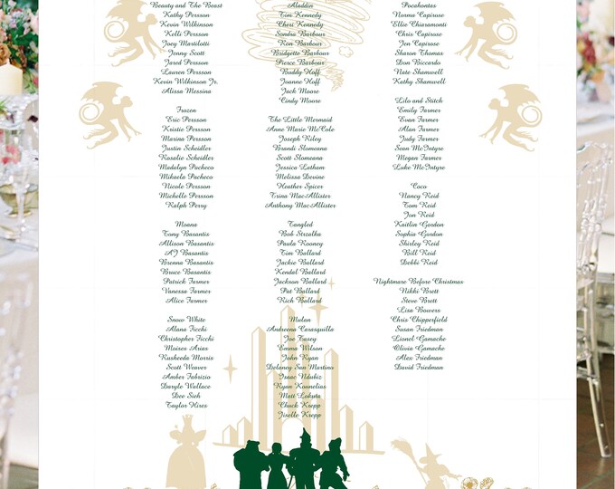 Personalized Wizard Of Oz Wedding Seating Table Sign Cinderella Seating Chart Wedding Welcome Sign #1227P