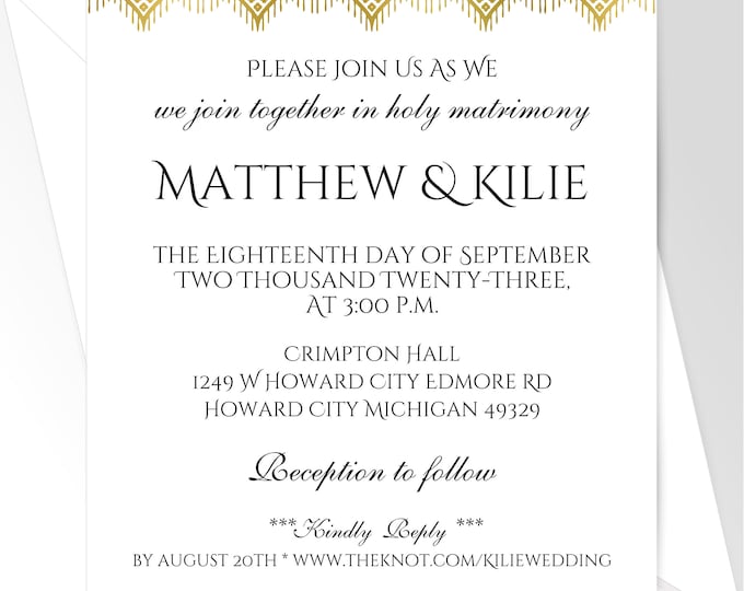 Gold Lace Wedding Invitation | Wedding Invitation | Calligraphy Wedding Invitation | Lovebirdslane I-0831-2