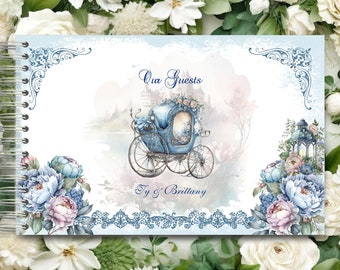 Personalized Handmade Vintage Blue Carriage Autograph Guest Book | Memory Journal or Quince Guestbook #GB-0701 #guestbook