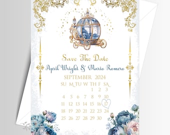 Invitation Cinderella Blue Carriage Save The Date | Wedding Invitation | Calligraphy Wedding Invitation | Lovebirdslane #I-0704-6