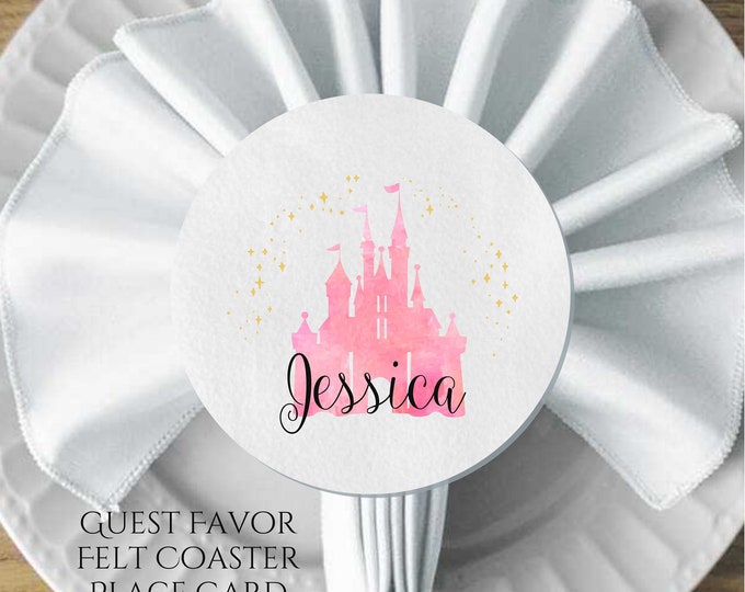 Personalized Wood Coaster Wedding Favor Place Card Sleeping Beauty Wedding -#C218-0