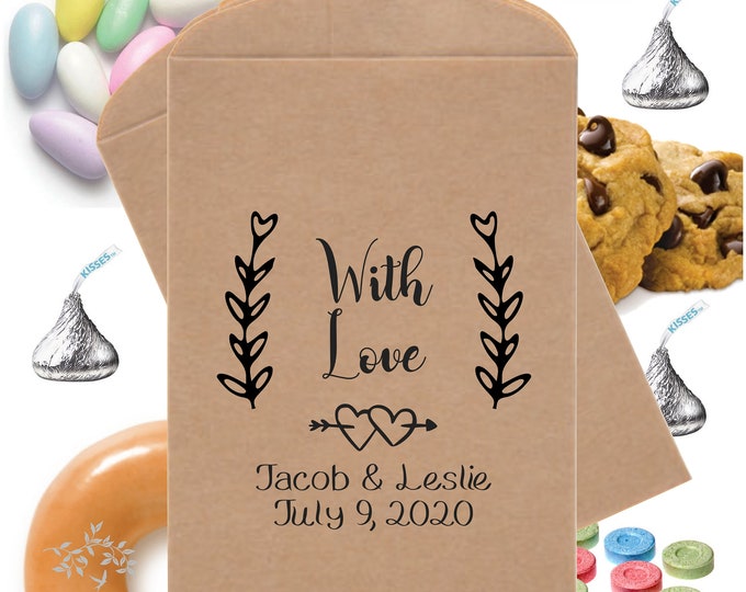 Wedding Favor Bags Rustic Laurel With Love Candy Buffet Bags | Bridal Shower Donut Cookie Bags | Candy Buffet Printed Paper Bags