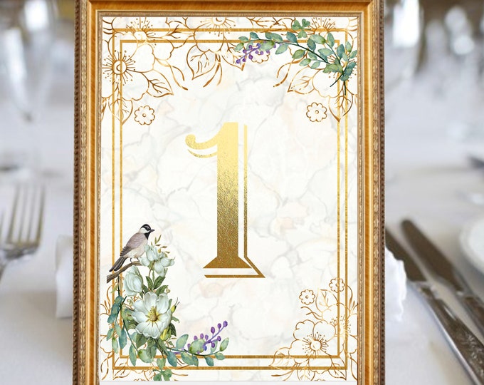 Vintage Marbled Wedding Table Numbers Princess #blushwedding #TN-030