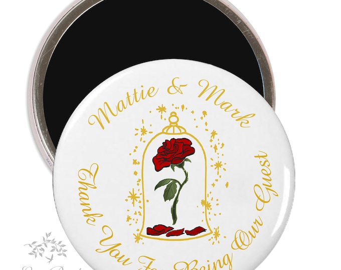 Personalized Enchanted Rose Wedding Favors Birthday Party Favors Magnets