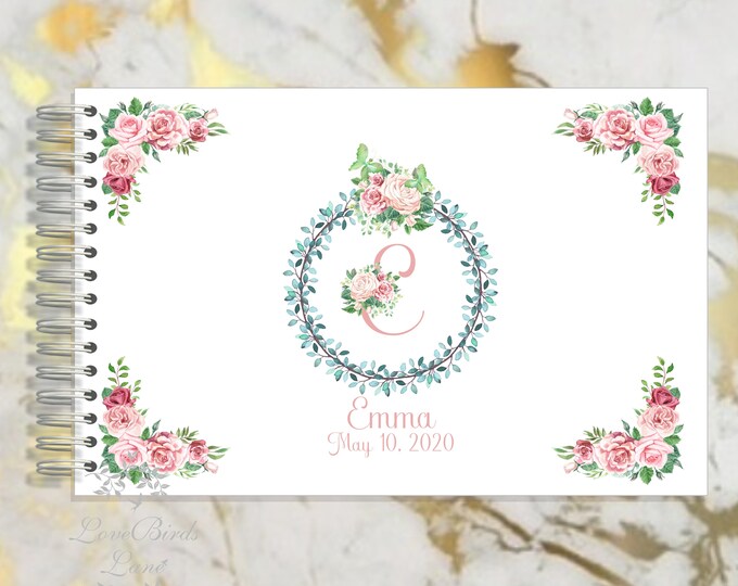 Personalized Floral Monogram Journal Autograph Guest Book Memory Journal or Baby Shower Guest Book #fairytaleBabyShower #guestbook #GB-011