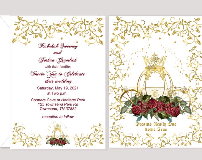 Personalized Enchanted Fairy Tale Carriage Wedding Invitation | Princess Wedding Invitation | Calligraphy Wedding Invitation WI96