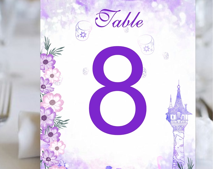 Rapunzel Table Numbers Sweet 16 Birthday Table Cards | Wedding Table Numbers #TC0401