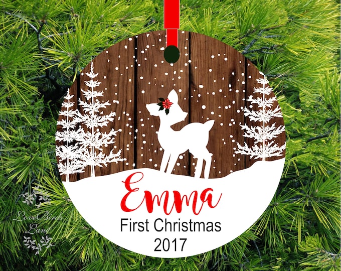 Personalized Baby's First Christmas Ornament | Deer Ornament | 1st Christmas Kid's Ornament | lovebirdslane