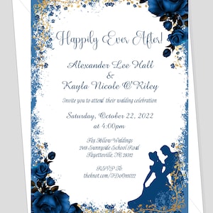 Personalized Cinderella Enchanted Fairy Tale Wedding Invitation | Sapphire Blue Princess Wedding Invitation | Calligraphy Wedding Invitation