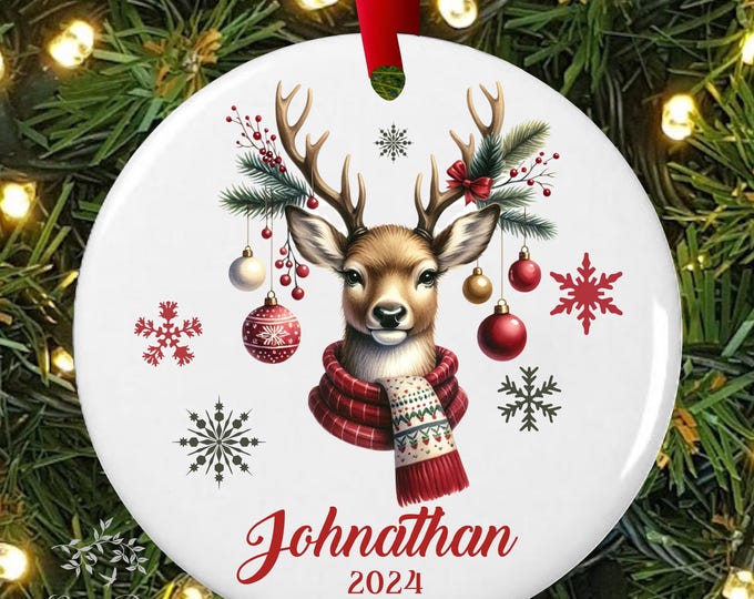 Personalized Baby's First Christmas Ornament | Deer Ornament | 1st Christmas Kid's Ornament | Baby Boy Ornament | lovebirdslane #O-1205-1