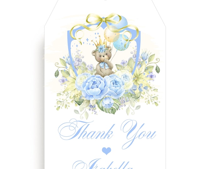 Printed Personalized Gift Tags | Blue Teddy Bear Gift Tags | Favor Gift Tags | Baby Shower Gift Tags | Birthday Gift Tags
