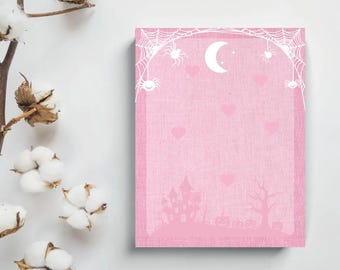 Spooky Chic: Pink Halloween City Notepad - 50 Tear-Off Sheets | Cute Vintage-Inspired Stationery for Notes, Lists, and Gifting