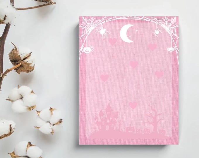 Spooky Chic: Pink Halloween City Notepad - 50 Tear-Off Sheets | Cute Vintage-Inspired Stationery for Notes, Lists, and Gifting