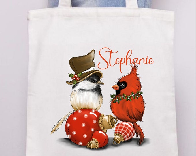 Personalized Christmas Cardinal Tote Bag | Gift Wrapping  | Reusable packaging TB-4 lovebirdslane