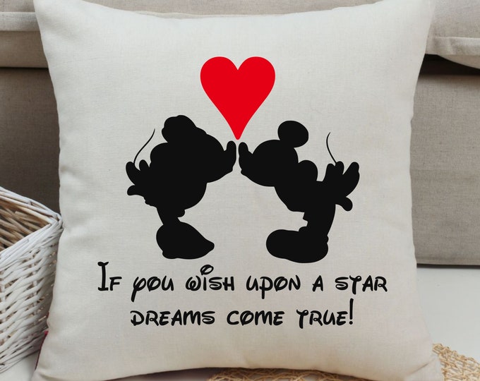 If You Wish Upon A Star Mickey and Minnie Farm House Pillow Cover 100% Natural Cotton Linen Pillow Cover |  Housewarming Gift #disneycover