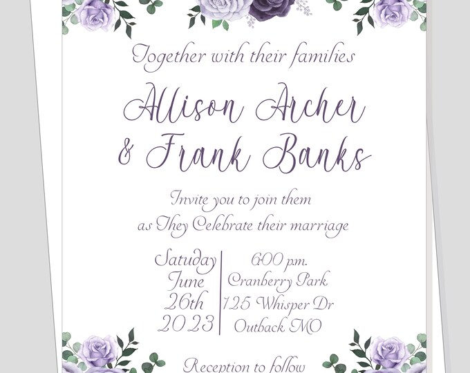Lavender Rose Modern Bride Wedding Invitation | Calligraphy Wedding Invitation #WI0518-4P