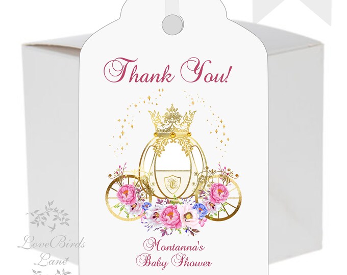 Enchanted Princess Personalized Favor Gift Tags | Cinderella Coach Thank You Cards | Personalized Thank You Card | lovebirdslane #T64